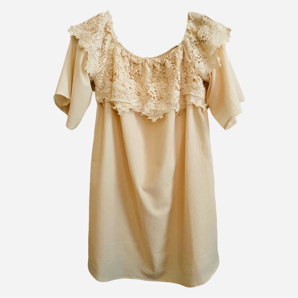 Umgee Crochet Top Small Ivory Lace Short Flutter Sleeves Boho Cotton Tunic